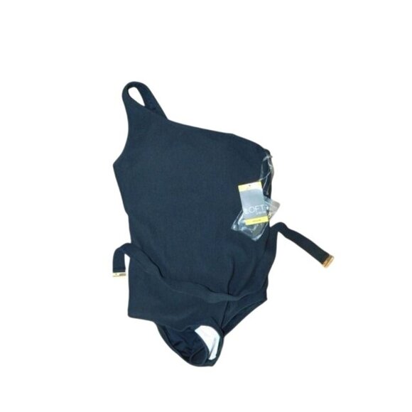 LOFT Size M Medium Black Bare Shoulder One Piece Swimsuit Swim NWT - Picture 2 of 3